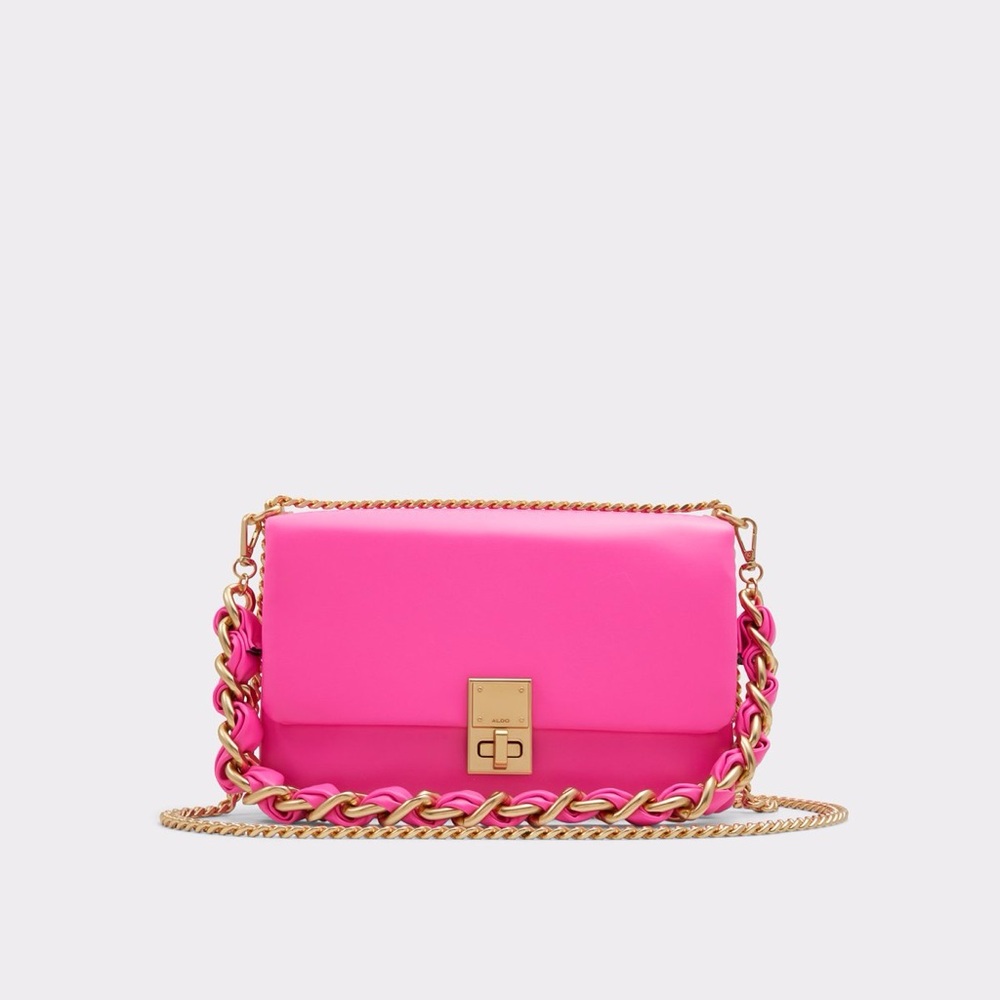 Fuschia Fashionista: Pink and Gold Shoulder/Crossbody Bag with Chain Strap